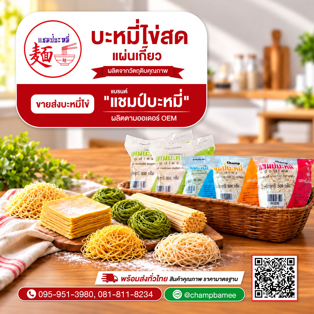โรงงานผลิตบะหมี่ แผ่นเกี๊ยว ขายส่ง